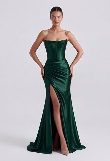 LAUREN- zielona, satynowa suknia maxi PRE-ORDER