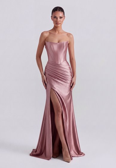 LAUREN- różowa, satynowa suknia maxi PRE-ORDER