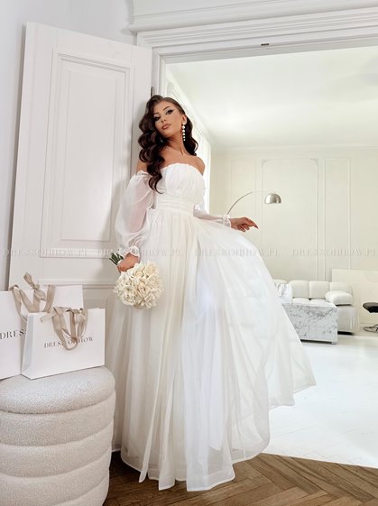 ODETTE maxi- suknia ślubna z odpinanymi rękawkami