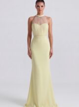 SOPHIE - żółta, masełkowa suknia dopasowana wieczorowa z dekoltem halter butter yellow